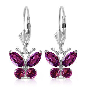 14K. GOLD BUTTERFLY EARRING WITH NATURAL AMETHYST (White Gold)